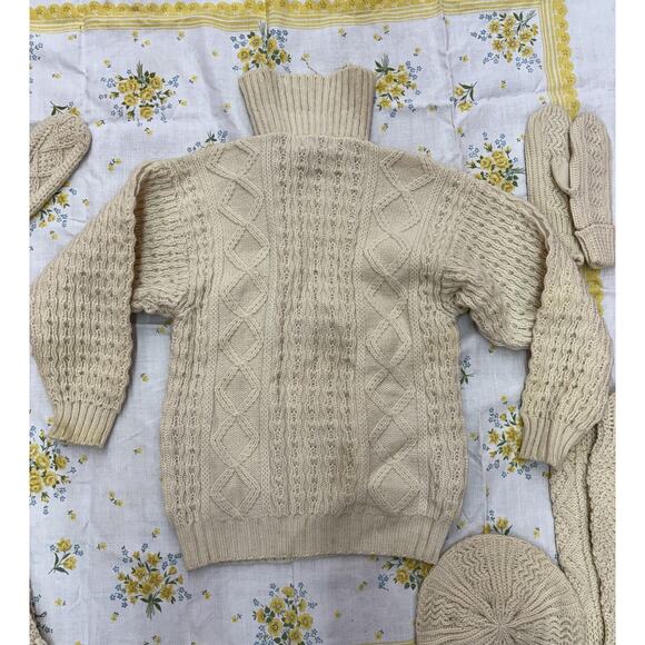 Irish Aran Wool Winter Set Sweater Scarves Mittens Hat Hackett Turpin Ireland - Picture 8 of 16